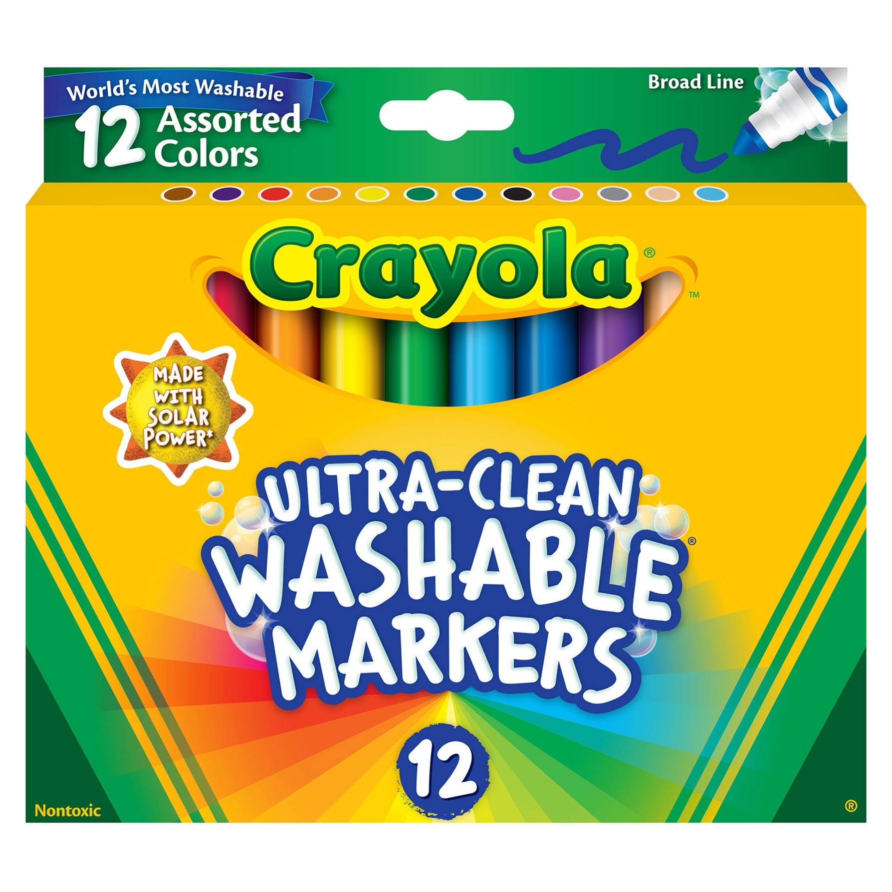 Crayola Ultra - Clean Color Max Washable Markers, Broad Tip, Multicolor, 12 Count, 1 Pack