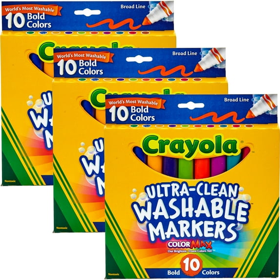 Crayola Ultra-Clean Color Max Broad Line Washable Markers-10 Count, Multipack Of 3