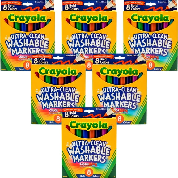 Crayola Ultra-Clean Color Max Broad Line Washable Markers-8 Count, Mutlipack Of 6