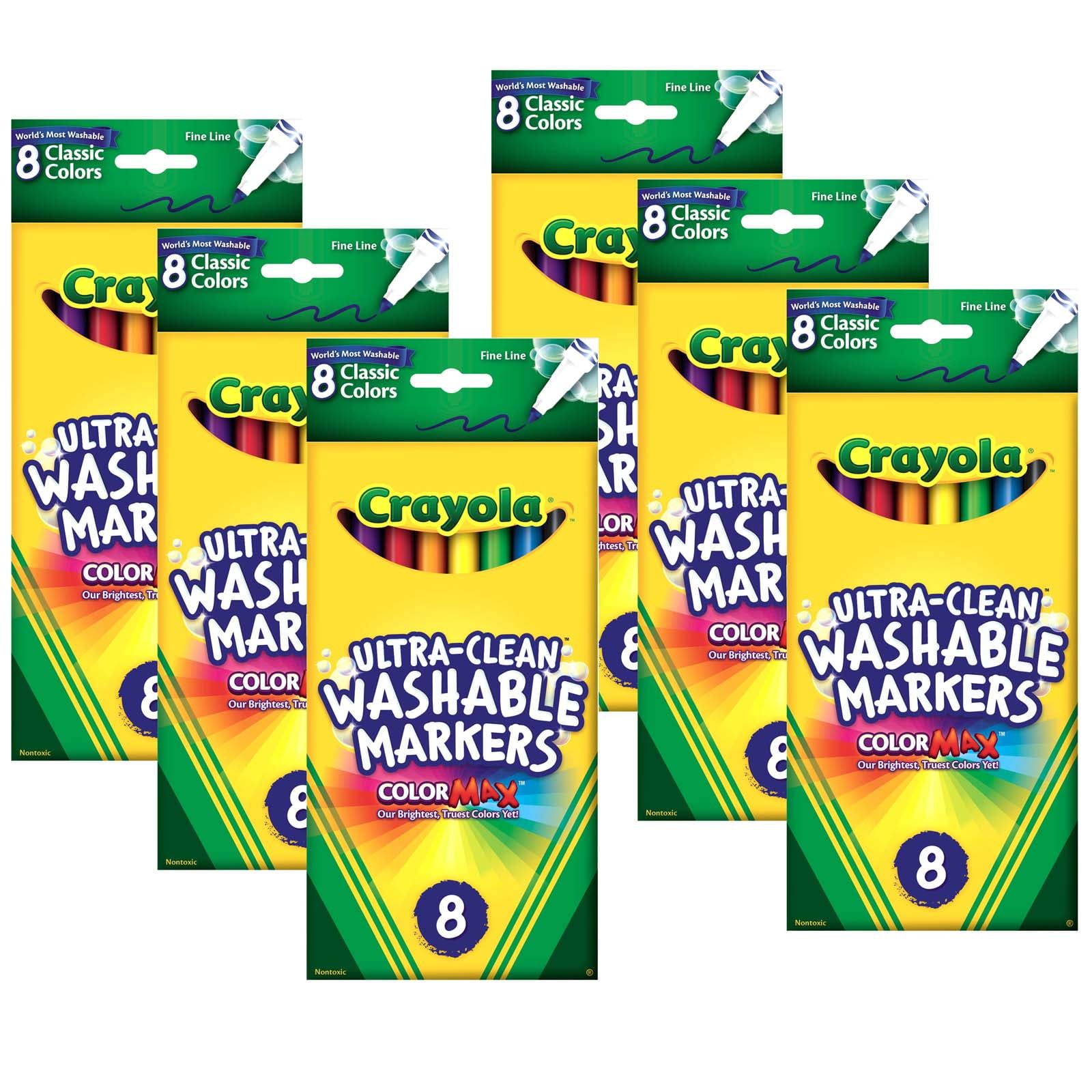 Crayola Washable Formula Markers, Fine Tip, Classic Colors, 8 Per Box, 6 Boxes