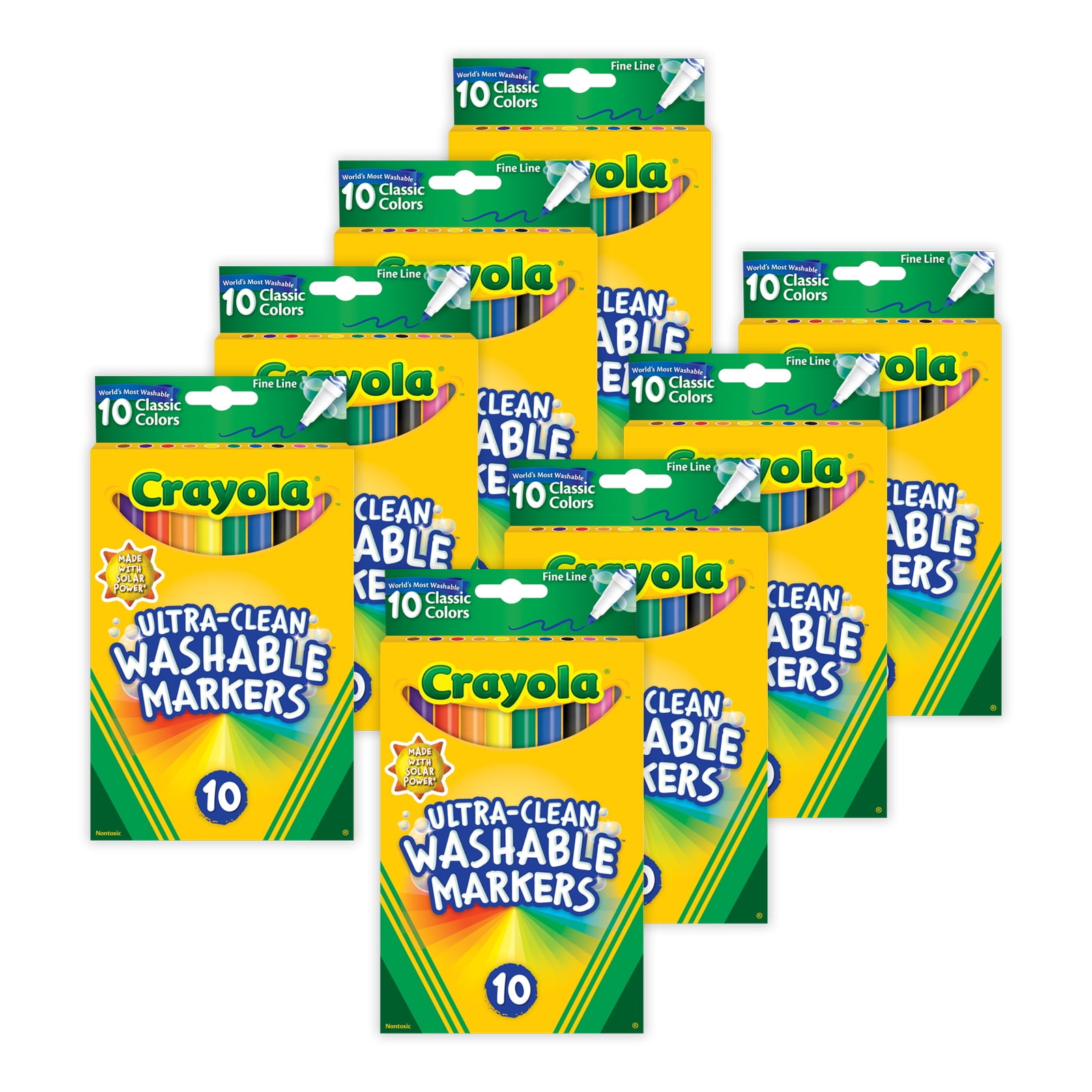 Crayola Ultra-Clean Markers, Fine Line, Classic Colors, 10 Per Pack, 8 Packs
