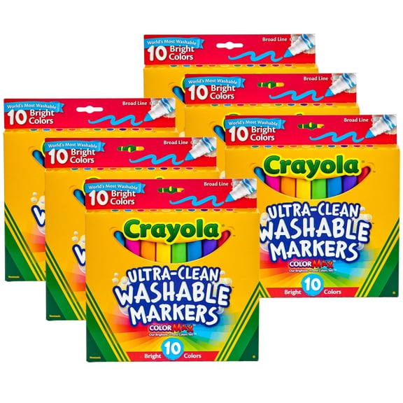 Crayola Ultra-Clean Washable Bright, Broad Line, Color Max Markers, 10 Per Pack, 6 Packs