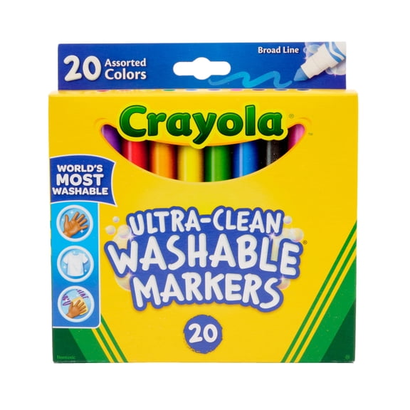 Crayola Ultra-Clean Washable Broad Line Markers, 20 Ct, Back to School Supplies, Classic Colors, Classroom Must Haves, Gifts for Teachers and Kids, Ages 3