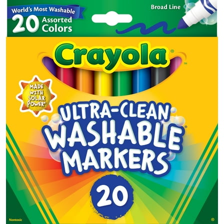 Crayola Ultra-Clean Washable Broad Line Markers, 20 Ct, Back to School Supplies, Classic Colors, Classroom Must Haves