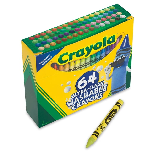 Crayola Ultra-Clean Washable Crayons with Sharpener, 64 Ct, Back to School Supplies, Multi-Color