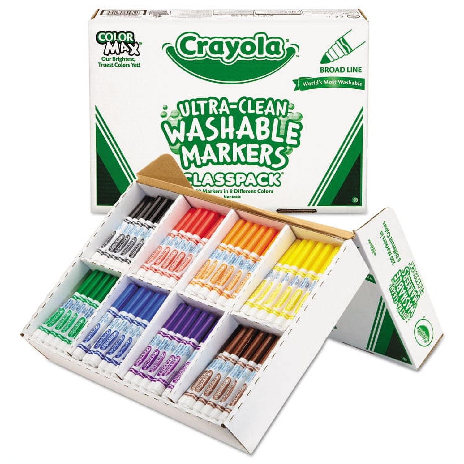 Crayola Broad Line Washable Markers, Broad Bullet Tip, Green, 12/Box