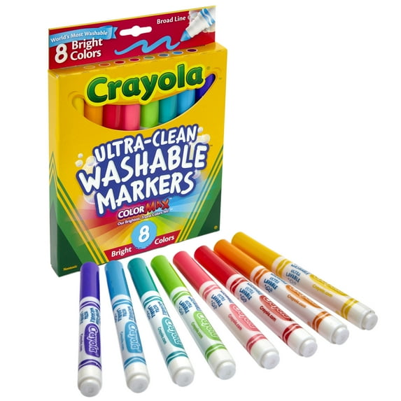 Crayola Ultra-Clean Washable Markers, Broad Line, Bright Colors, 8 Per Box, 6 Boxes