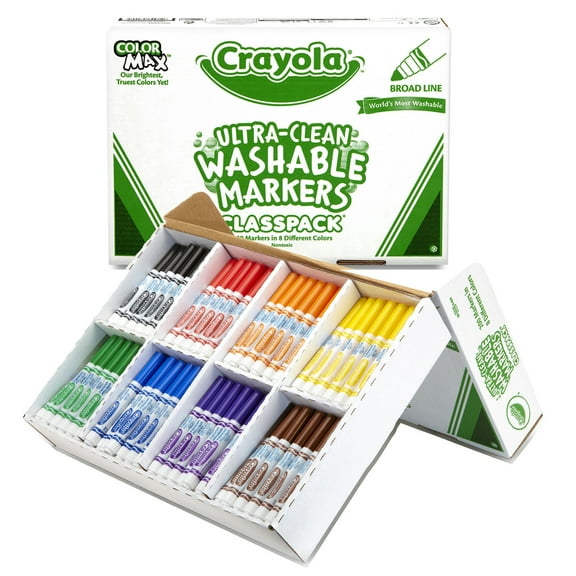 Crayola® Ultra-Clean Washable Markers Classpack, Broad Line, 8 Colors, Pack of 200