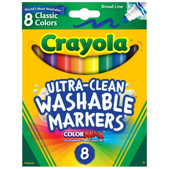 Crayola Ultra-Clean Washable Markers, Conical Tip, Classic Colors, 8 Count (8 Markers)
