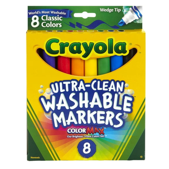 Crayola Ultra-Clean Washable Markers, Wedge Tip, 8 per Box, 6 Boxes