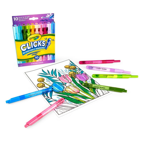 Crayola Washable CLICKS Retractable Markers, Bold/Bright Colors, 10 Count