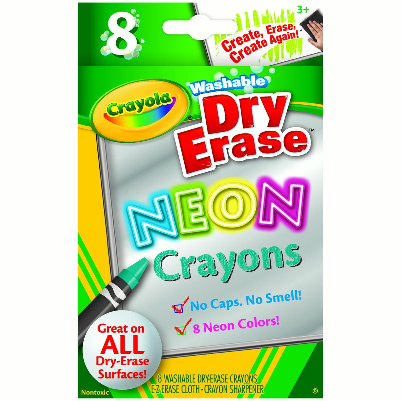 Crayola Washable DryErase Crayons, Neon Colors, 8 Colors Per Box, Set