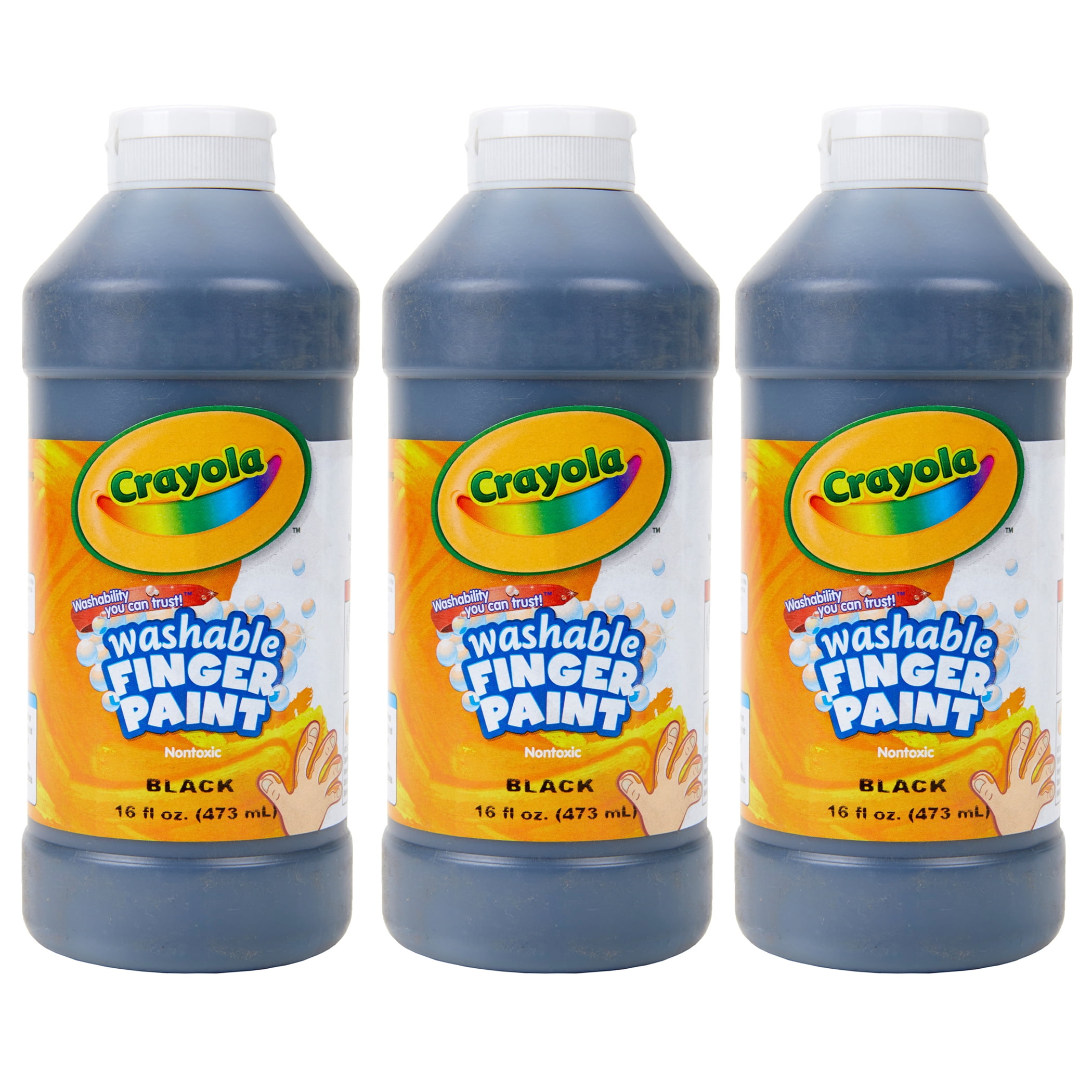 Crayola Washable Finger Paint, Black, 16 oz, Pack of 3