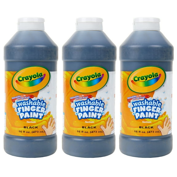 Crayola Washable Finger Paint, Black, 16 oz, Pack of 3