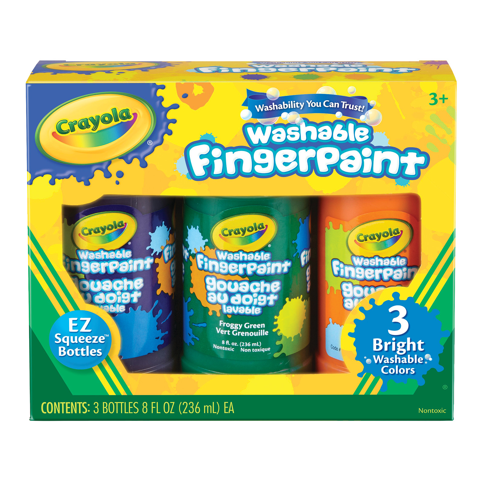 Crayola Washable Fingerpaint Set, Toddler School Supplies, Preschool Supplies, 3 Bright Colors, Child - image 1 of 10