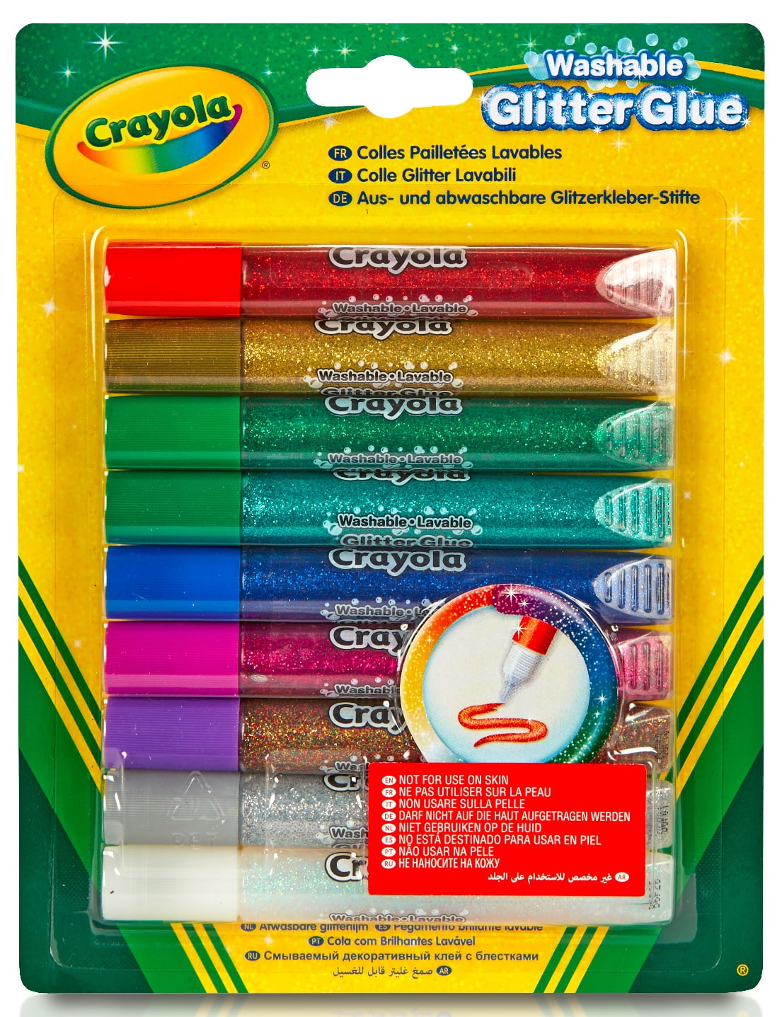 Crayola Washable Glitter Glue, Fiery Flecks, 9 Count