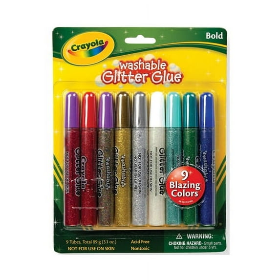 Crayola Washable Glitter Glue, Fiery Flecks Colors, Assorted Colors, 9 Ea, 2 Pack