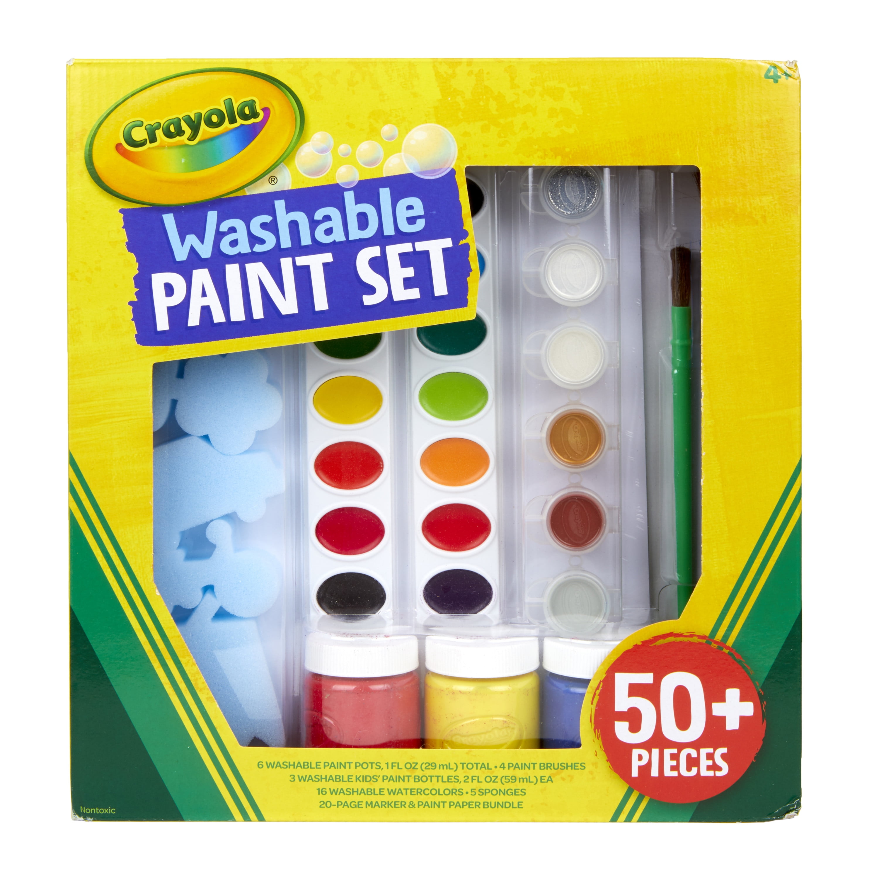 Complete Set of 30 Paint Brushes Bundle with 6 Crayola Washable Kids Paint