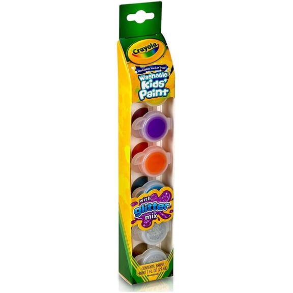 Crayola Washable Kids' Paint Pot Set, 4-Colors with Glitter Effects