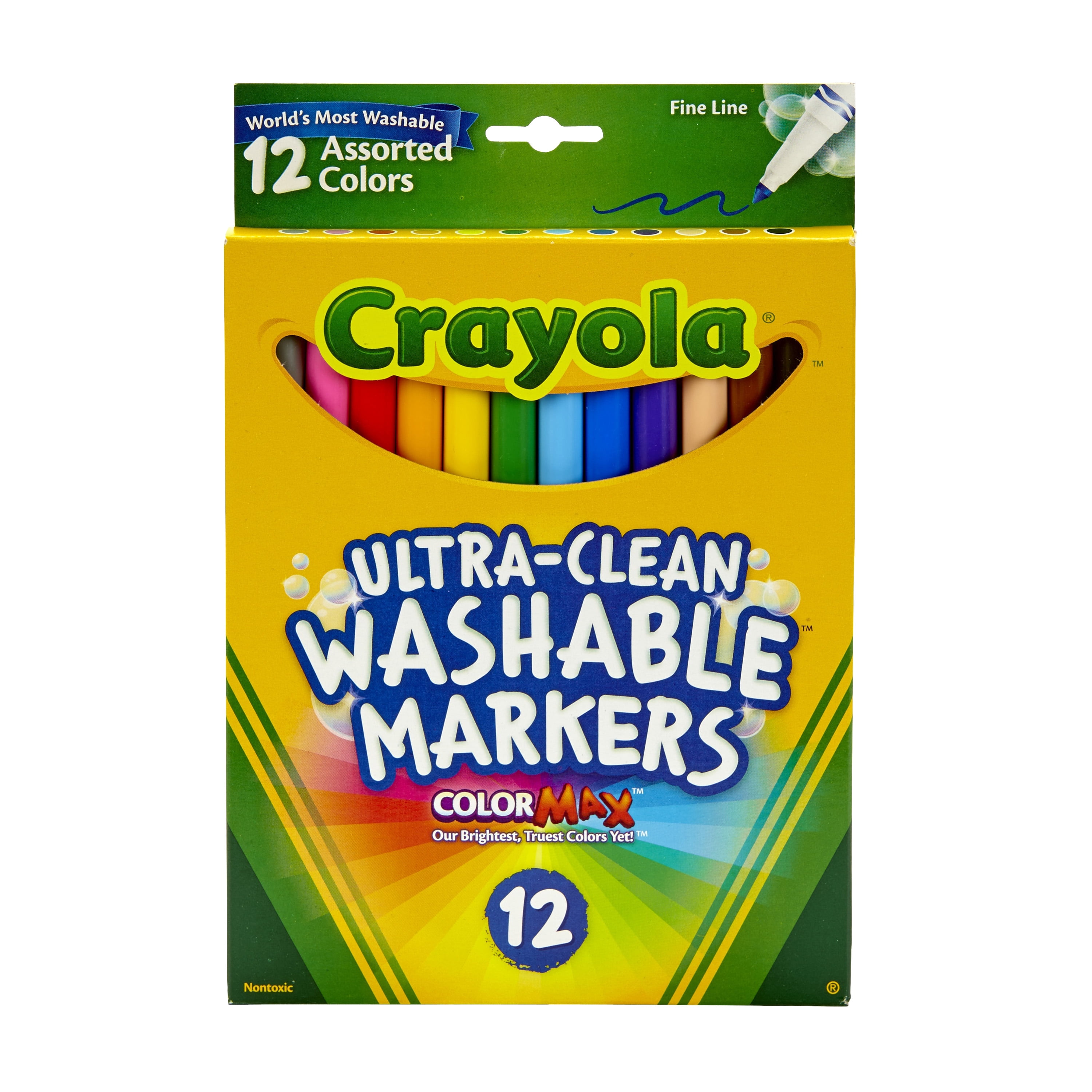 Crayola - 12 Feutres à dessiner ultra lavables (pointe fine