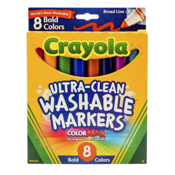 Crayola Washable Marker Set, 8-Colors, Broad, Bold
