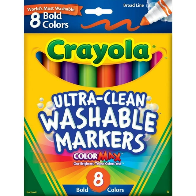 Crayola Washable Marker Set, 8-Colors, Broad, Bold