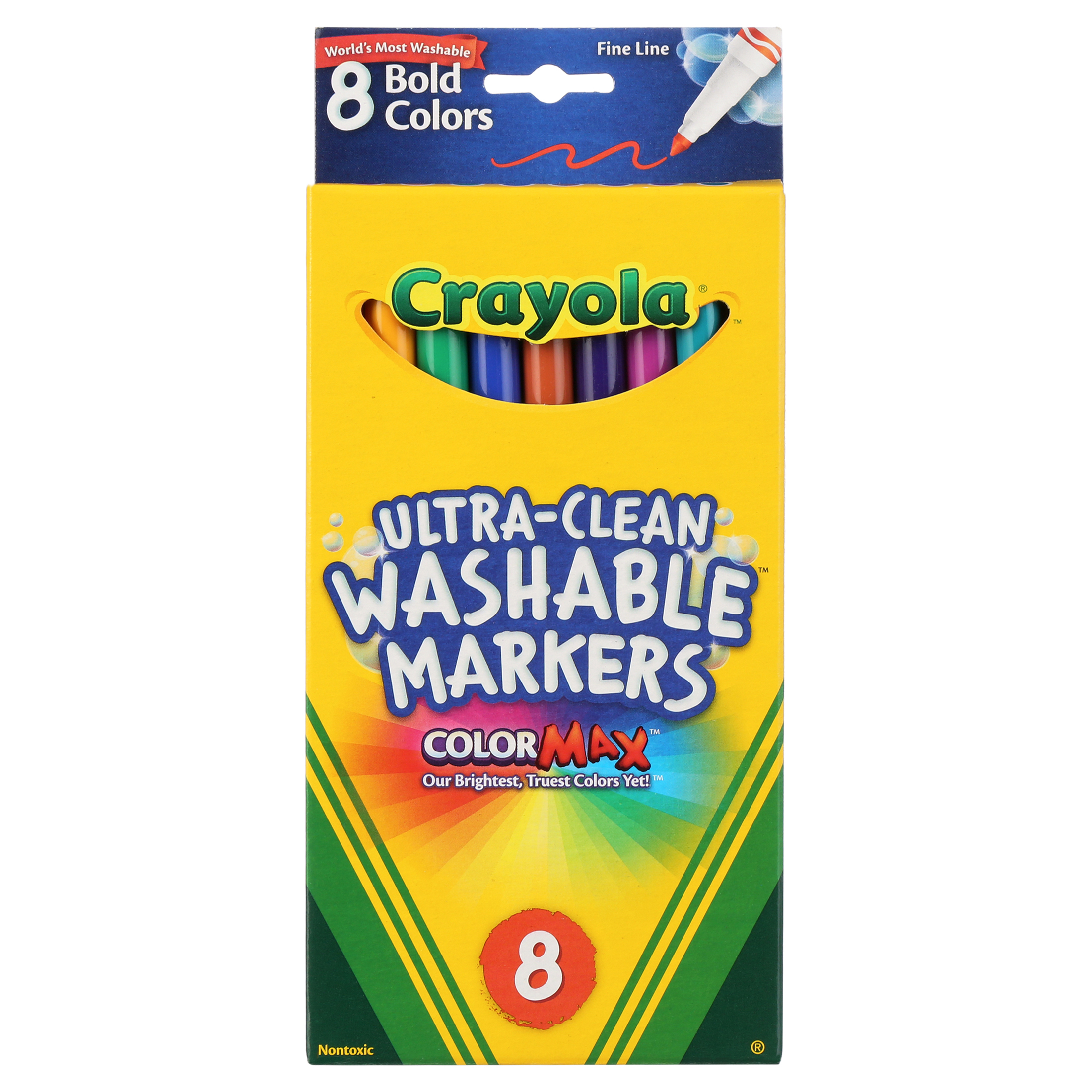 Crayola Washable Marker Set, 8Colors, Fine, Bold