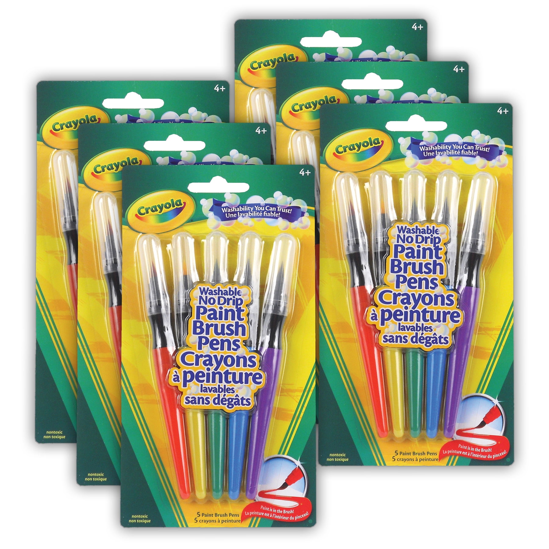 Crayola Washable No Drip Paint Brush Pens, 5 Per Pack, 6 Packs