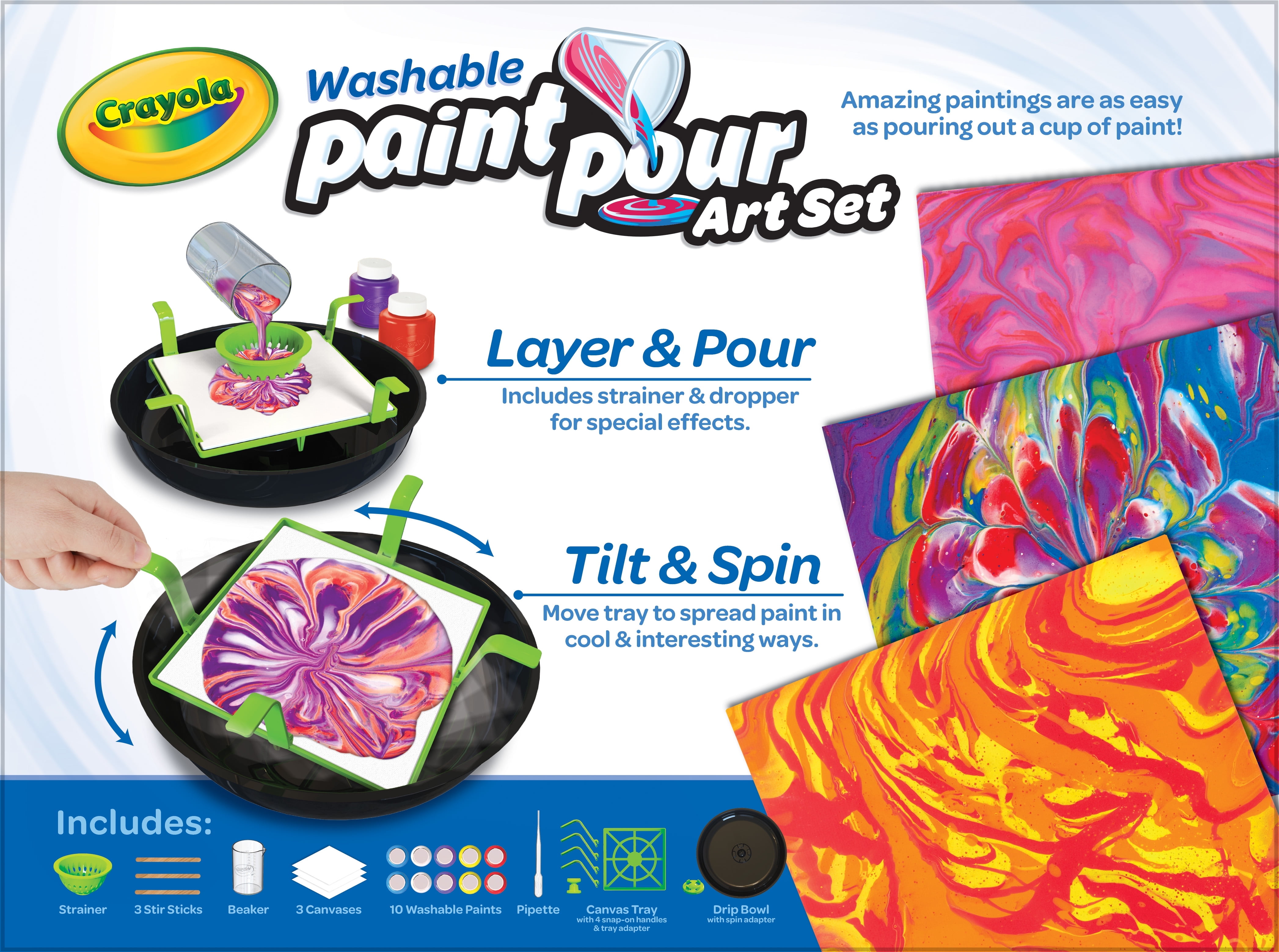 Crayola Washable Paint Pour Set, 20pc Paint Set, Art & Craft Kit, Creative Gift for Kids, 8, 9, 10, 11