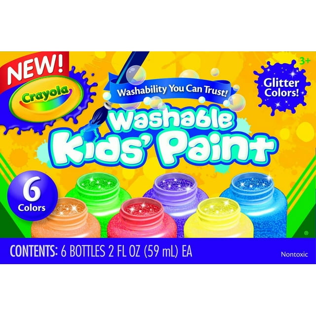 Crayola Washable Project Paint, 2 Ounce, Assorted Glitter Colors, Set of 6