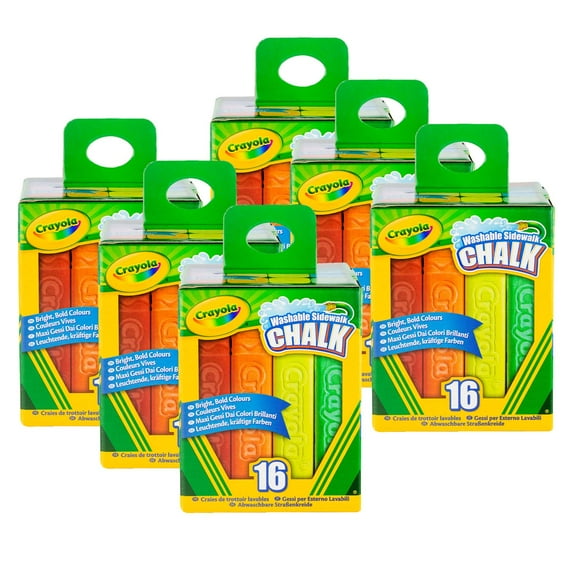 Crayola Washable Sidewalk Chalk, 16 Per Pack, 6 Packs
