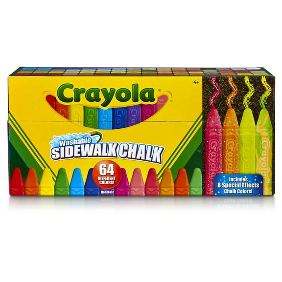 Crayola Washable Sidewalk Chalk in Assorted Colors, 64 Count , Gift for Kids
