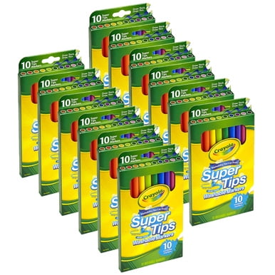 Crayola Washable Super Tips Markers, 10 Per Pack, 12 Packs