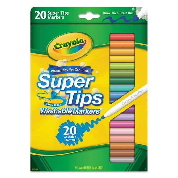 Crayola Washable Super Tips Markers, Assorted, 20/Set