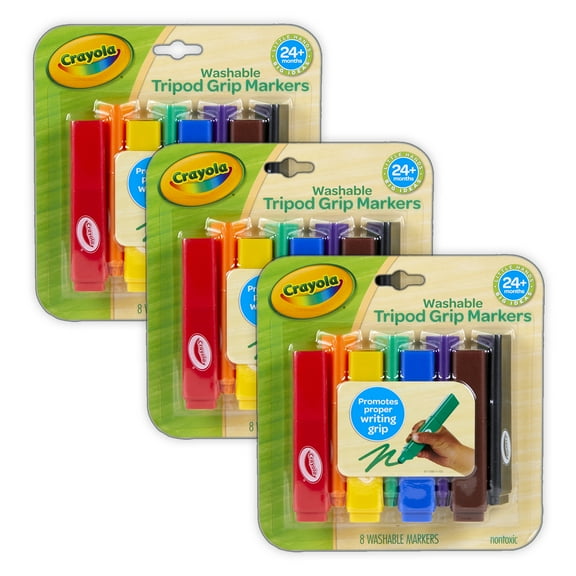 Crayola Washable Tripod Grip Markers, 8 Per Pack, 3 Packs