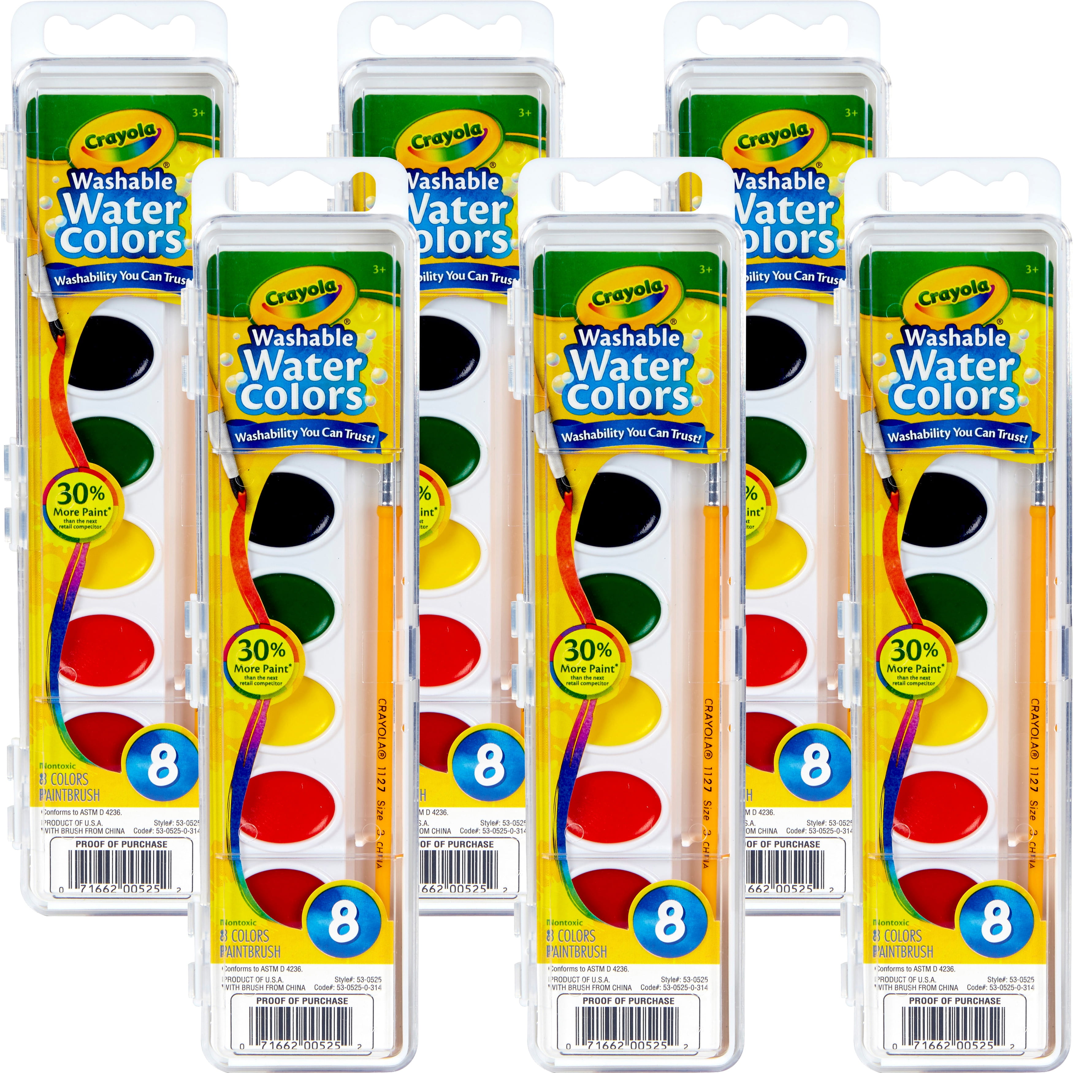 Crayola Washable Watercolors 8 Colors, Multipack Of 6-