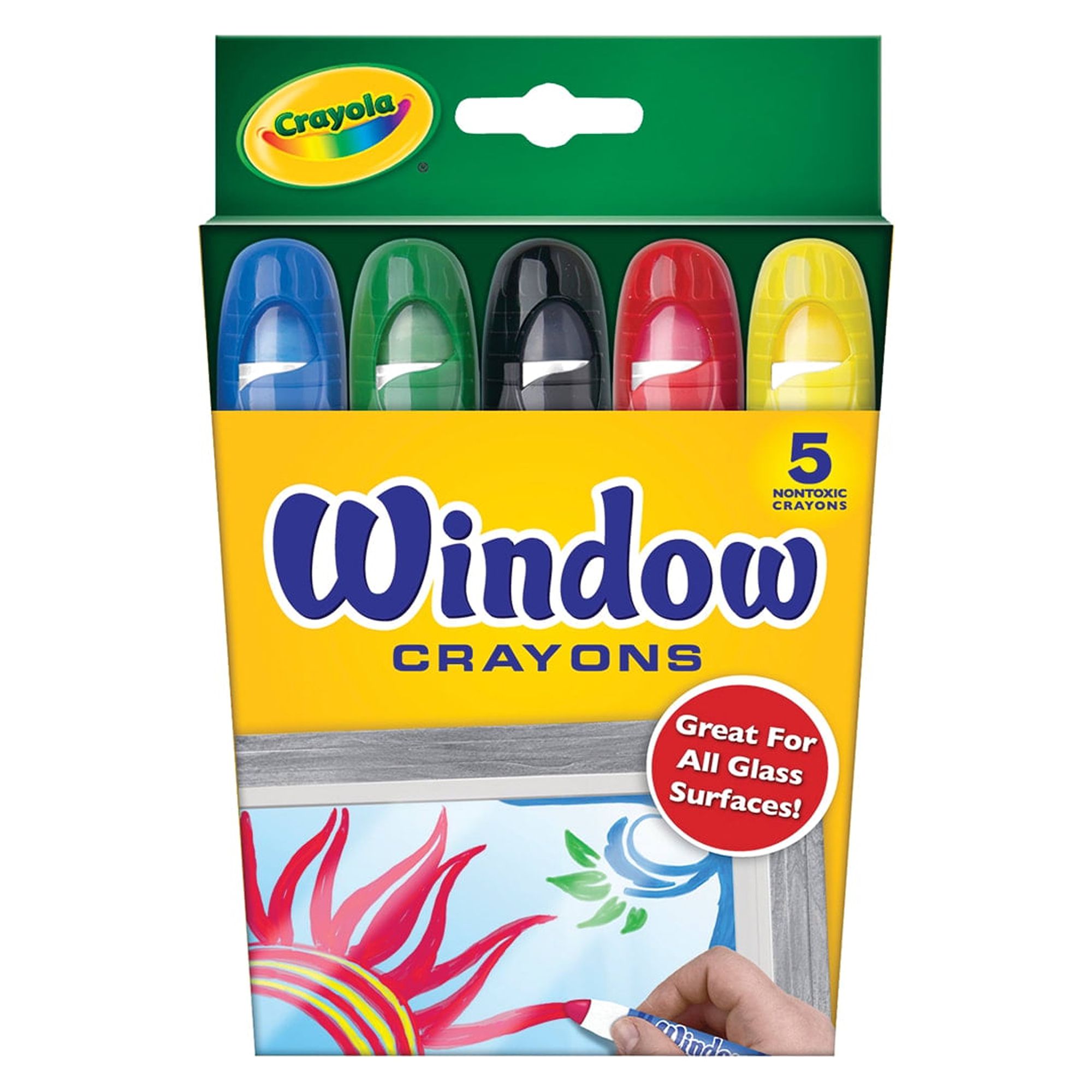 Crayola Washable Window Crayons, 5 Count, Red,Blue,Black,Green,Yellow - image 1 of 6