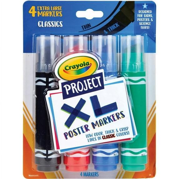 Crayola XL Classic Poster Markers - Bold Marker Point - Chisel Marker Point Style - Black, Green, Blue, Red - 4 / Pack | Bundle of 2 Packs
