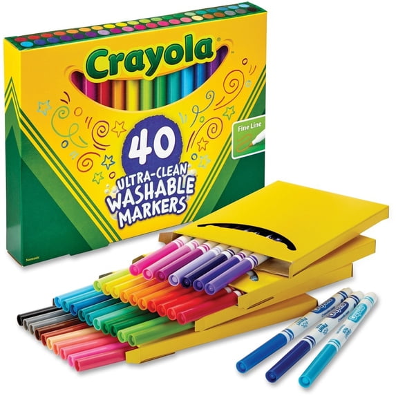 CrayolaUltra-Clean Washable Classic Markers, Fine Point - Classic Colors, 40 per Set