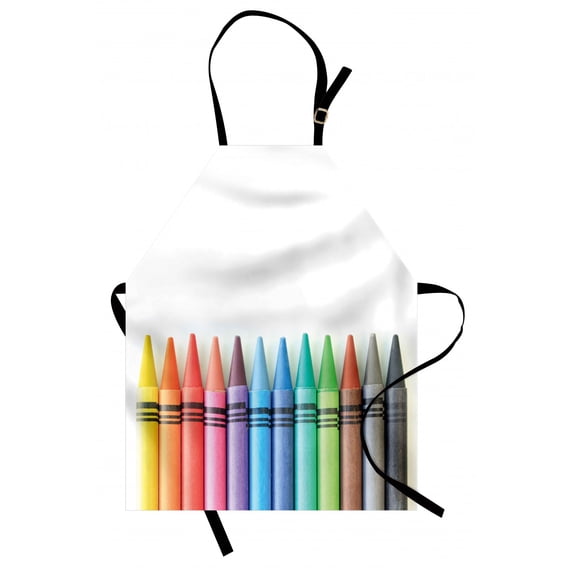 Crayon Apron, Close up Photo of Various Color Painting Crafts in Straight Border Themed, Unisex Kitchen Bib with Adjustable Neck for Cooking Gardening, Adult Size, Multicolor, by Ambesonne