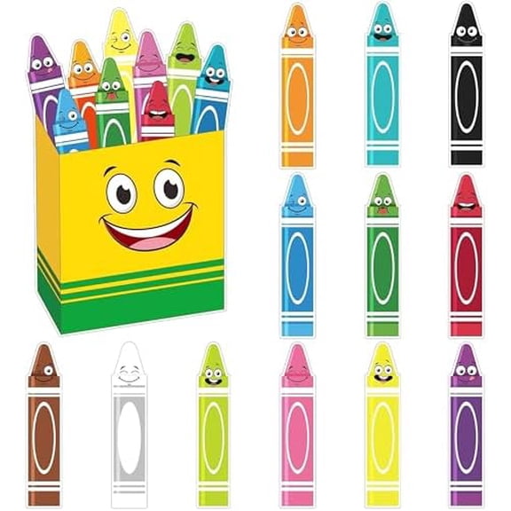 Crayon Bulletin Board Cutouts 60Pcs 100th Day of School Name Tags Classroom Decorations, Colorful Crayons Themed Party Supplies Suitable for Classroom Bulletin Board Display Wall Decor