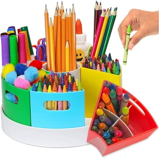 Acrylic Pen Holder Pencil Organizer, 360-Degree Rotating Pencil Holder,  Crayon Holder Organizer for Kids Marker Holder Caddy Organizer for Desk