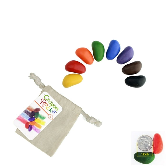 Crayon Rocks 8 Color Natural Soy Wax Crayons in Muslin Bag, Non-Toxic, Tripod Grip, Made in USA