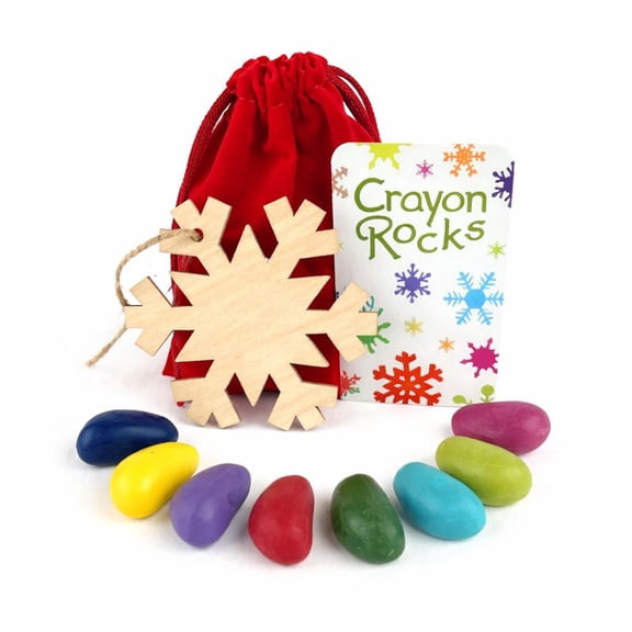 Crayon Rocks Holiday Gift Set 8 Color Soy Wax Crayons Wooden Snowflake Ornament Non-Toxic Made in USA