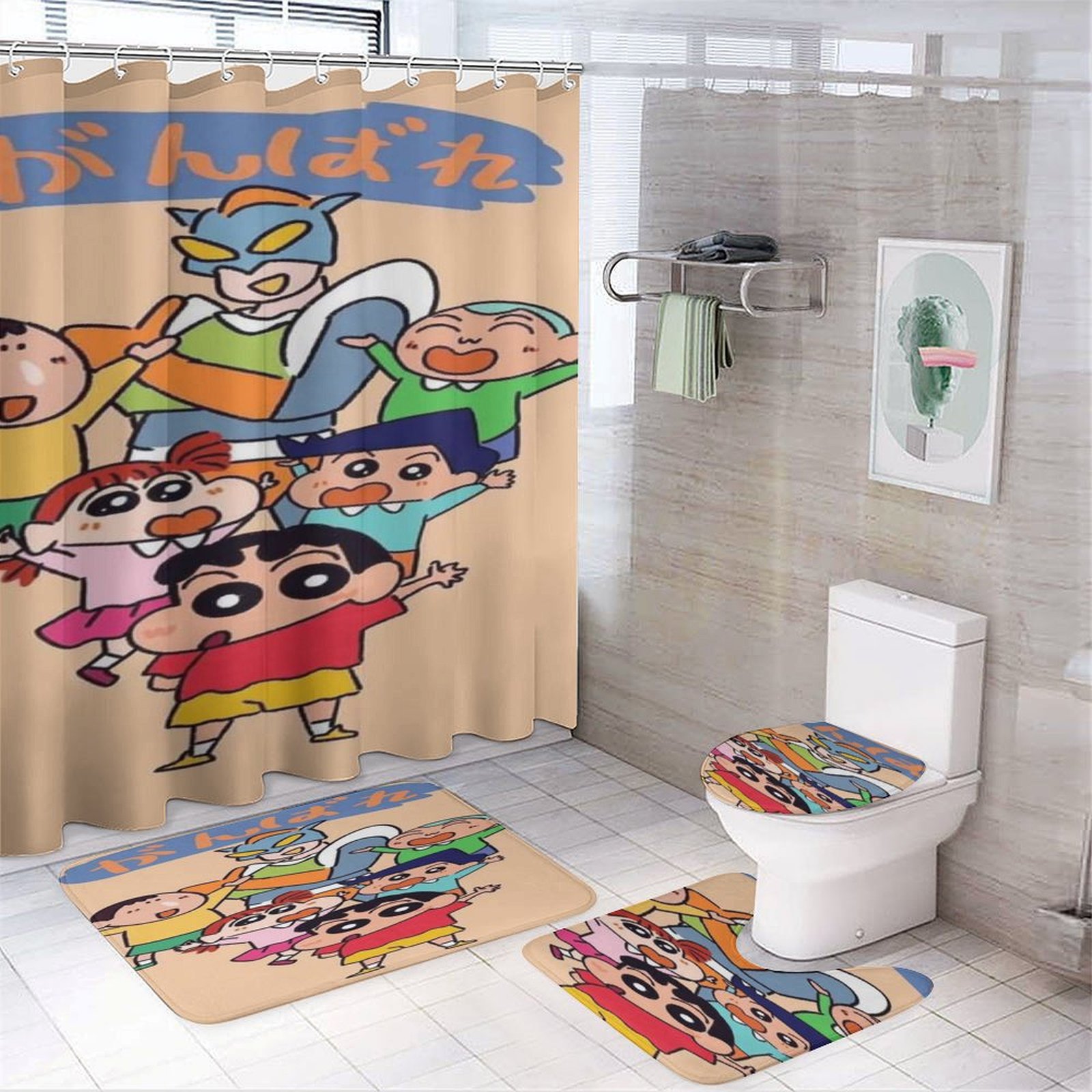 Crayon Shinchan Shower Curtain Sets Cartoon Anime for Boys Grils