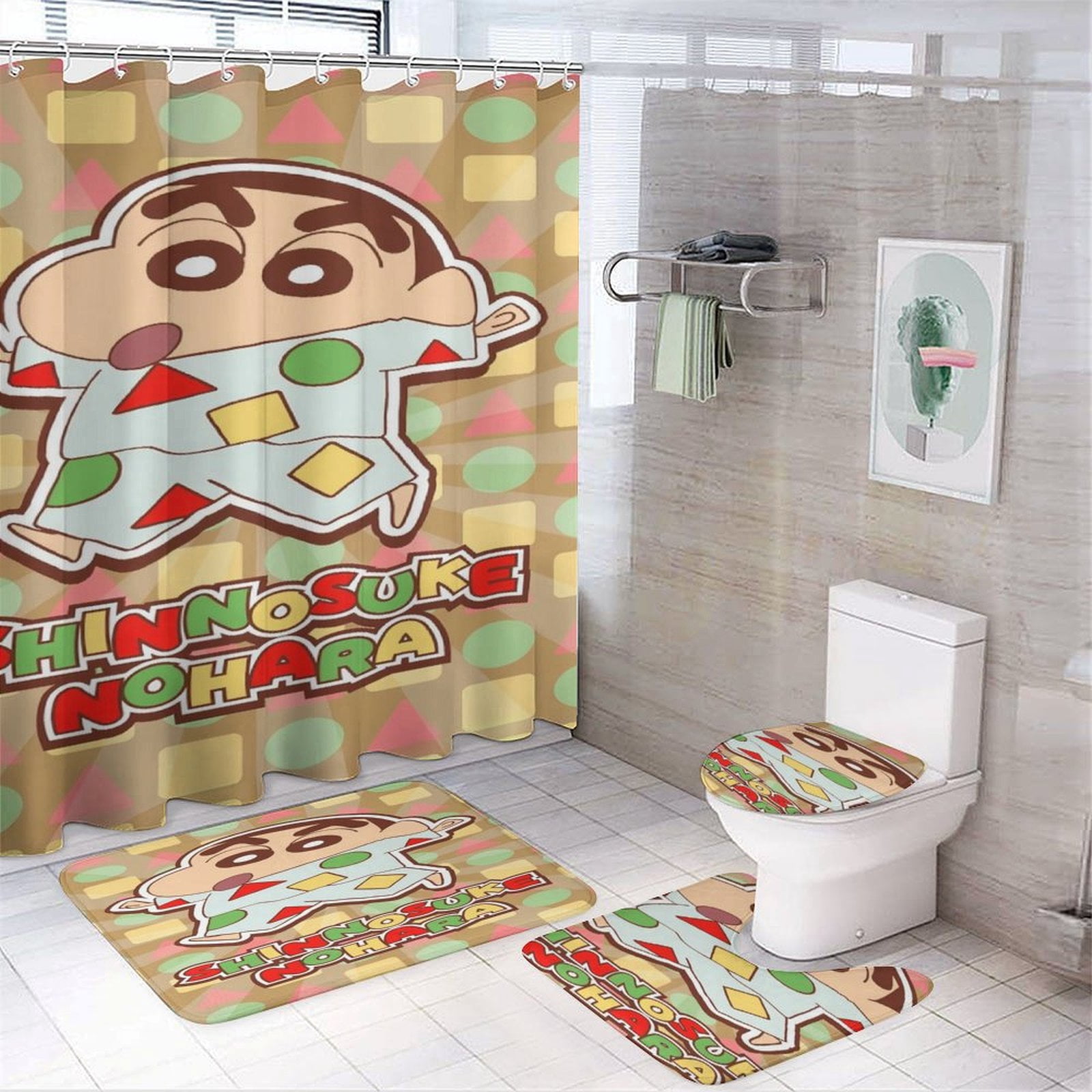 Crayon Shinchan Shower Curtain Sets Cartoon Anime for Boys Grils