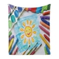 thumbnail image 1 of Crayon Soft Flannel Fleece Throw Blanket, Photo of Child's Drawing with Colorful Painting Crafts Happy Sun on Paper Print, Cozy Plush for Indoor and Outdoor Use, 60" x 80", Multicolor, by Ambesonne, 1 of 5