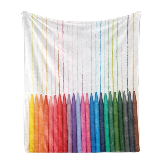 Crayon Soft Flannel Fleece Throw Blanket, Photo with Color Scale of Creativity Painting Crafts and Lines on Plain Backdrop, Cozy Plush for Indoor and Outdoor Use, 70" x 90", Multicolor, by Ambesonne
