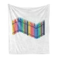 thumbnail image 1 of Crayon Soft Flannel Fleece Throw Blanket, Photo of Wavy Border Tiny Children's Painting Craft on Plain Backdrop Print, Cozy Plush for Indoor and Outdoor Use, 50" x 60", Multicolor, by Ambesonne, 1 of 5