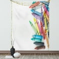 thumbnail image 1 of Crayon Tapestry, Children School Art Class Themed Colorful Painting Crafts Photo on Plain Backdrop, Wall Hanging for Bedroom Living Room Dorm Decor, 60W X 80L Inches, Multicolor, by Ambesonne, 1 of 5